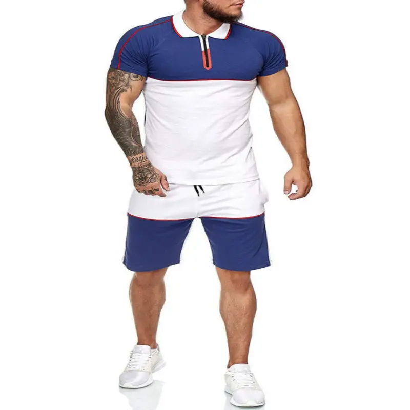 

men's tracksuit 2021 Men's Stitching T-shirt + Shorts Sports Suit Summer Beach Ball Fitness Men's Clothes Fashion Casual T-shirt