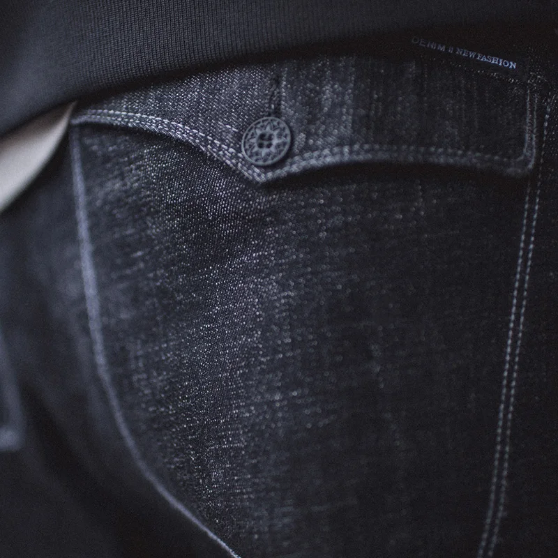 Мужские зауженные джинсы черные стрейч с отворотами |