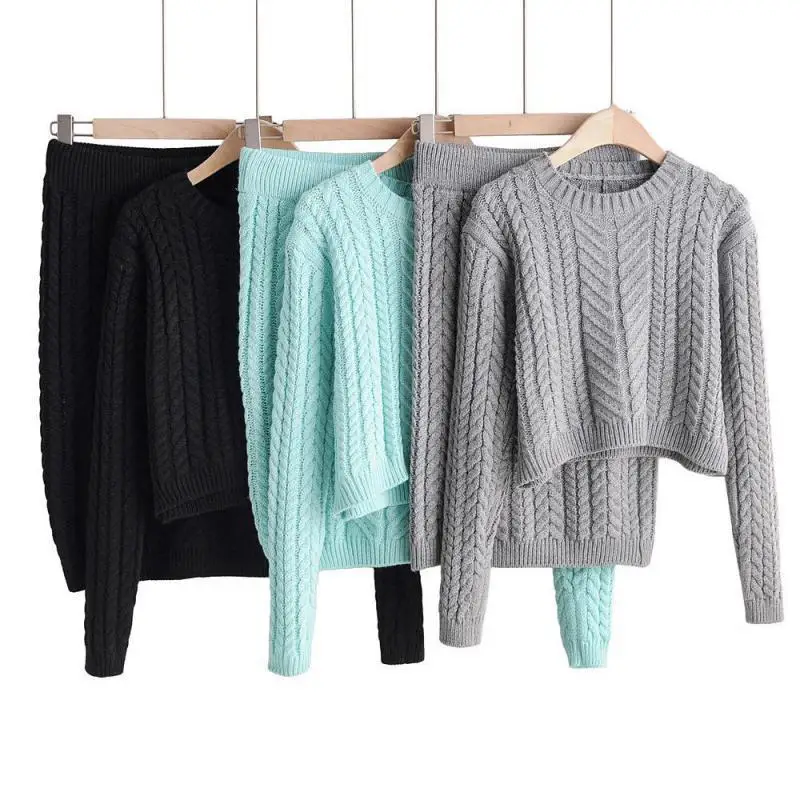 Женский комплект из двух предметов Однотонный свитер с длинным рукавом и юбка