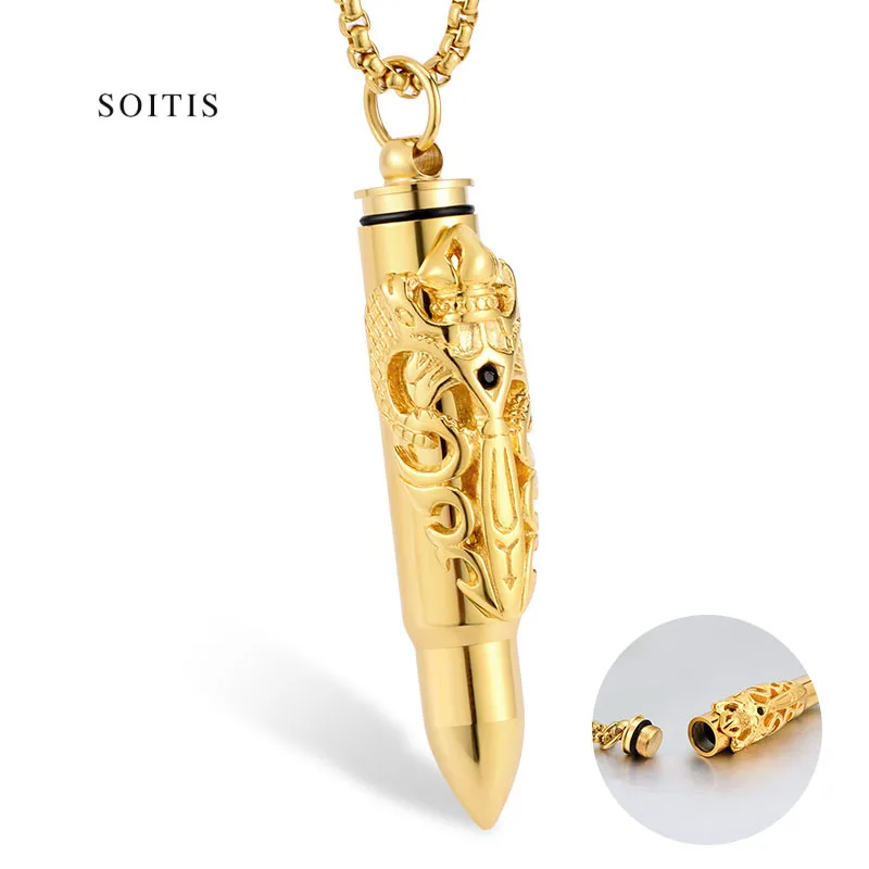 Мужской кулон в форме пули SOITIS золотистого/серебристого цвета ожерелье для праха