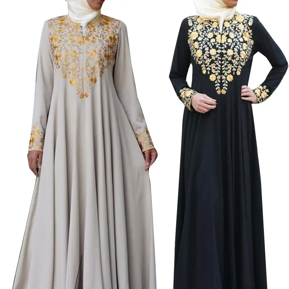 Женское платье с цветочной вышивкой этническое мусульманское Макси длинным