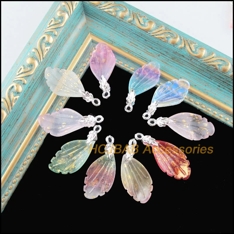 

10Pcs Mixed Crystal Plant Charms Silver Plated Leaves Bail Pendants 13x29mm