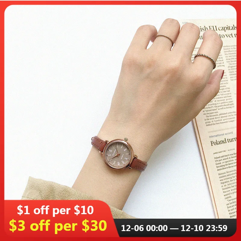 

Retro Brown Women Watches Qualities Small Ladies Wristwatches Vintage Leather Bracelet Watch Fashion Brand Female Quartz Clock
