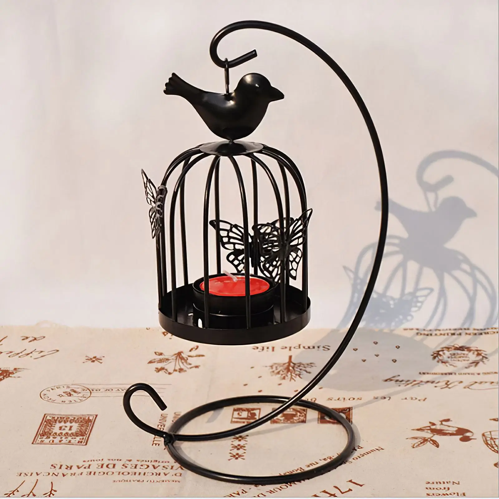

Retro Candle Holder Hollow Bird Cage Hanging Iron European Style Bird Cage Candlestick Vintage Decoration