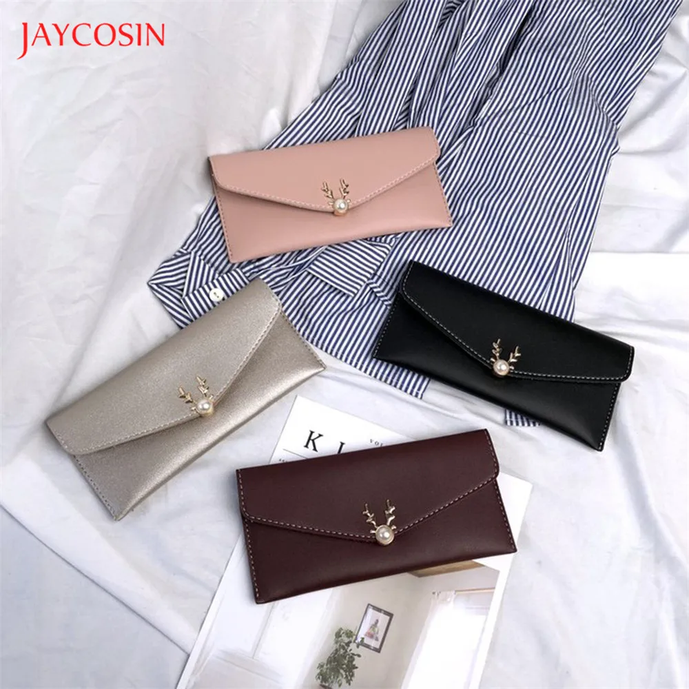 Jaycosin Роскошные брендовые кожаные женские длинные кошельки модные складные с