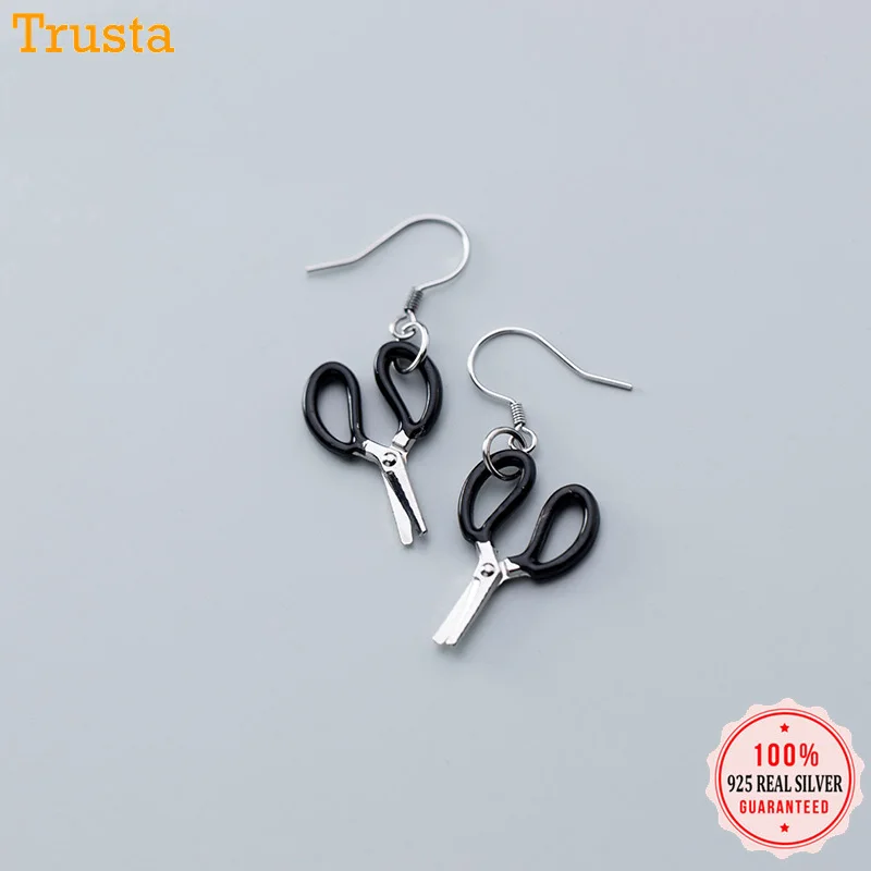 Trustdavis 100% 925 пробы серебряные милые маленькие черные серьги-ножницы для женщин и