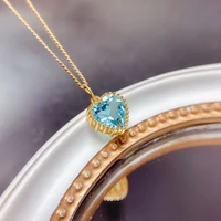 1pc natural blue topaz stone necklace clavicle chain noble and elegant full clean body flash 925 silver inlaid gifts for women