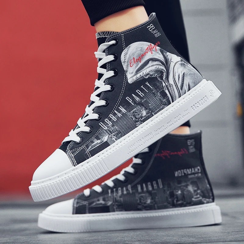 

Original design creed Europe and America high-top casual canvas shoes street personality graffiti tide shoes men's shoes