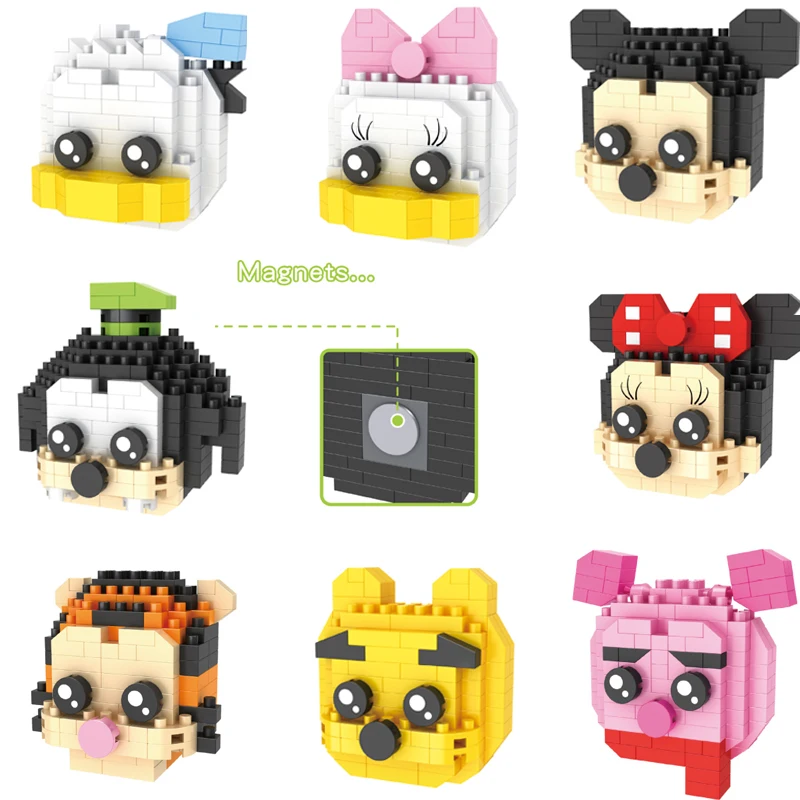 

Creative Disney Sticker Micro Building Blocks Mickey Mouse Donald Duck Refrigerator Magnet Mini Brick Figrue Toys For Home Decro