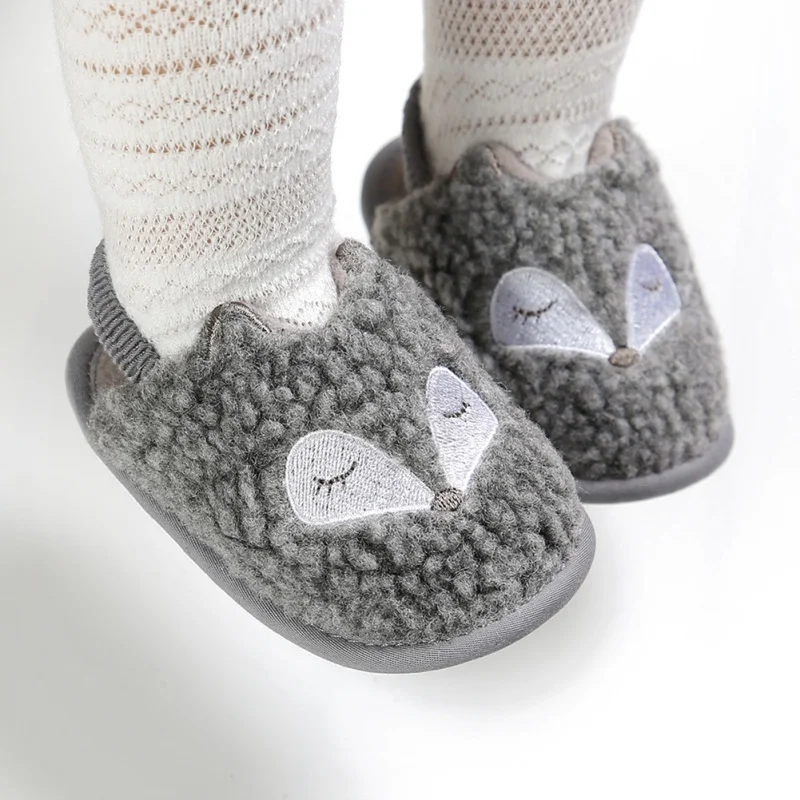 

Newborn Baby First Walkers Toddler Fox Anti-slip Soft Sole Wool Crib Shoes Girls Boy Prewalkers 0-18M