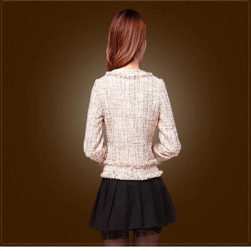 Осенне зимняя популярная женская куртка Тонкая Клетчатая твидовая большого