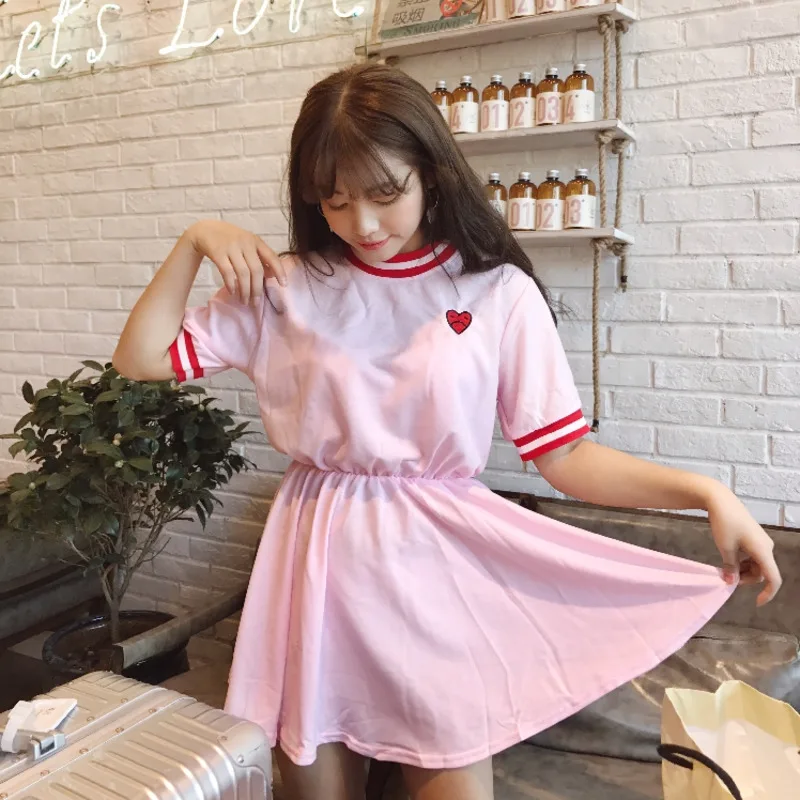 Женское милое платье в японском стиле Kawaii Ulzzang с вышивкой Love женские платья 2020 для