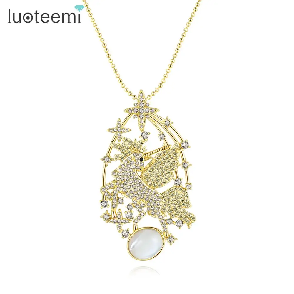 

LUOTEEMI Роскошные лошадь CZ ожерелье, подвеска, колье, для женщин, для свадьбы, помолвки, модное ювелирное изделие вечерние Kolye Bijoux Femme (украшения ...