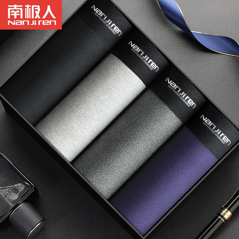 4PCS/lot Underwear Man Men Solid Modal Fiber Breathable Comfortable Boxers Shorts Black Underpants Male Panties Gay