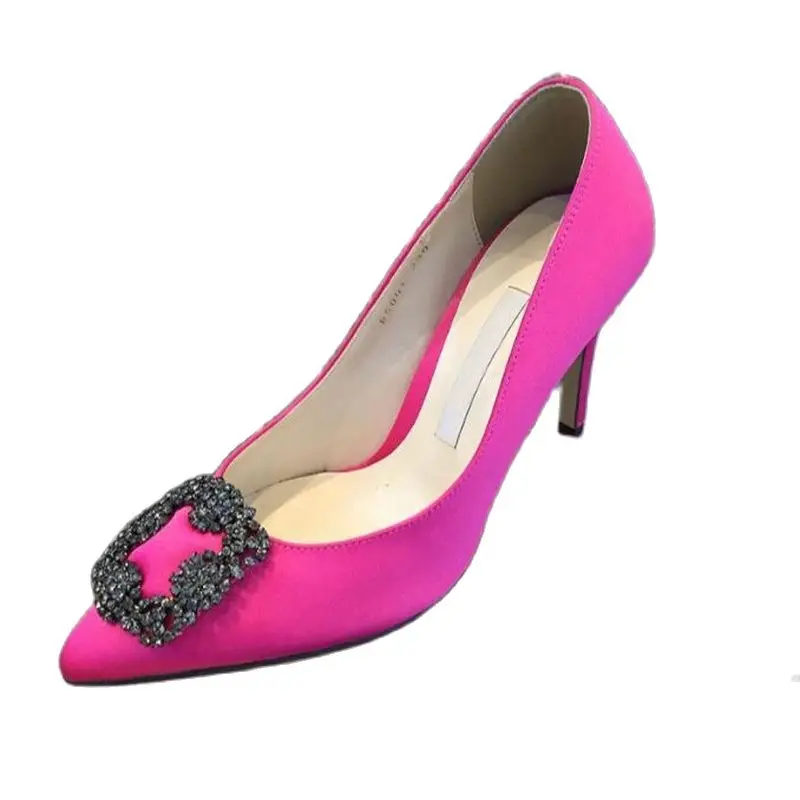 

Женские туфли на высоком каблуке 8 см 10 см, красные туфли-лодочки из шелка, свадебные туфли, 35-42, 2021