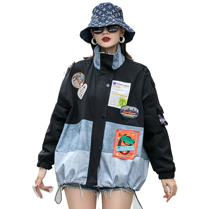 

Куртка женская джинсовая составного кроя, с вышивкой, розовая, белая, Черная