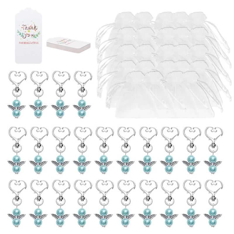 

24Pcs Angel Favor Keychains Plus Organza Bags Plus Thank You Kraft Tags Guest Return Favors for Baby Shower Bridal Shower Weddi