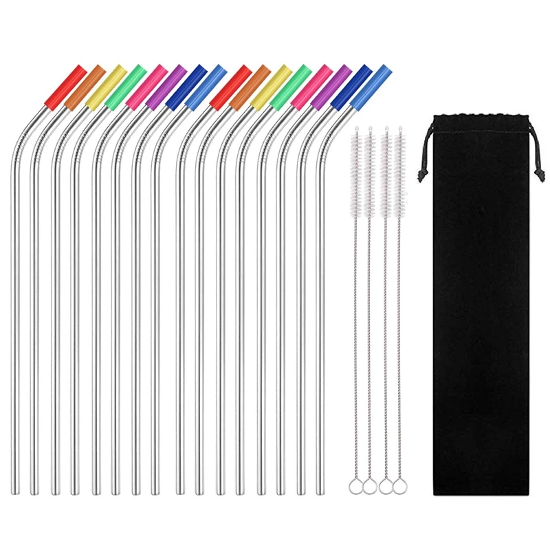 Металлические соломинки из нержавеющей стали 16 шт. 10 5 дюйма гнутые многоразовые