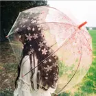 Полуавтоматический зонт Sakura, прозрачный зонтик для девочек с длинной ручкой