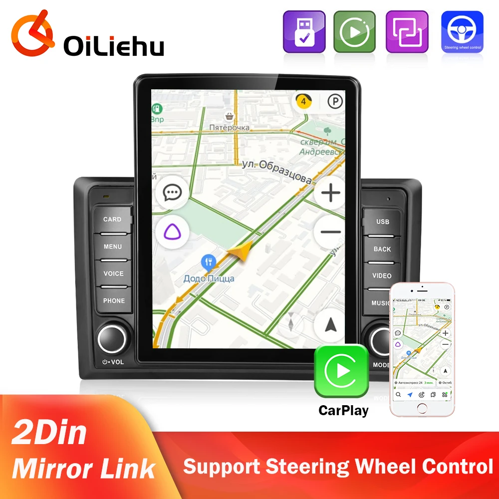 

OiLiehu Bluetooth 2Din Car Radio 9.5" Vertical IPS Screen 2din stereo receiver FM Player Suppport Carplay AHD Camera Car Radio