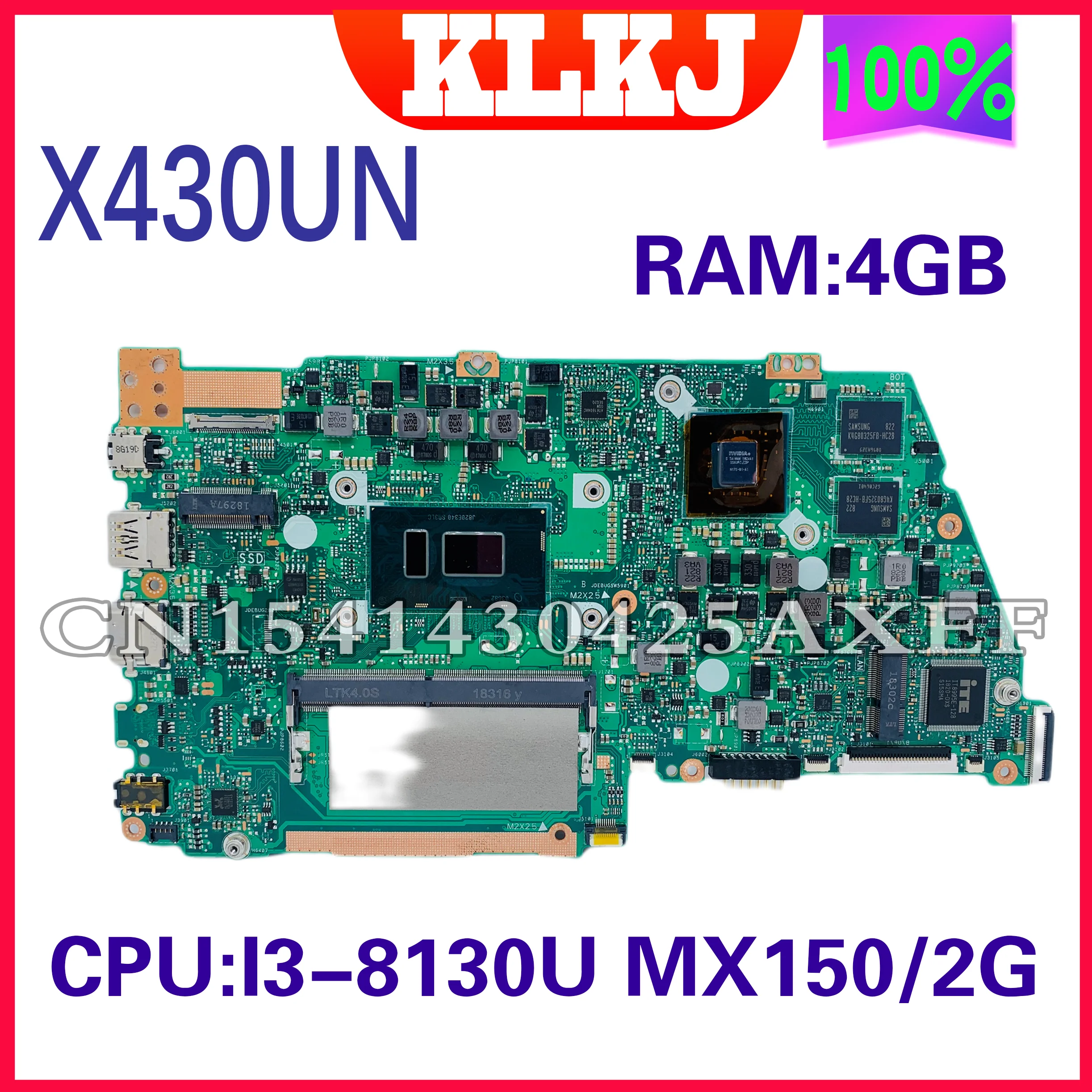 

Dinzi X430UN W/I3-8130U MX150 4GB-RAM Laptop Motherboard For ASUS VivoBook S14 S4300U X430UA A430U X430U Notebook Mainboard