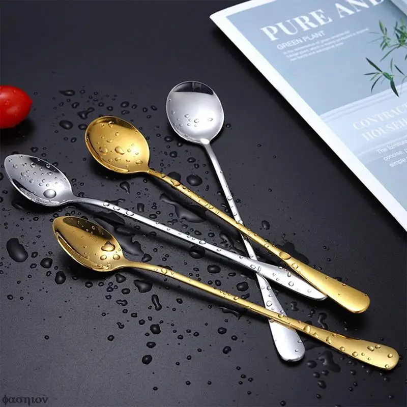

Hot Stainless Steel Long Handle Spoon Creative Korean Tea Coffee Ice Cream Teaspoons