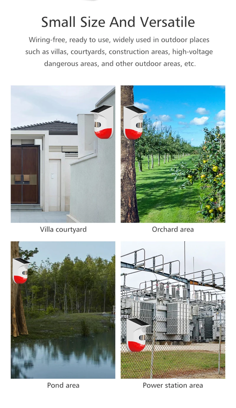 

RF433 Remote Control Solar Security Alarm Siren PIR Motion Sensor Detector For Smart Home Garden Yard Outdoor Infrared Detector