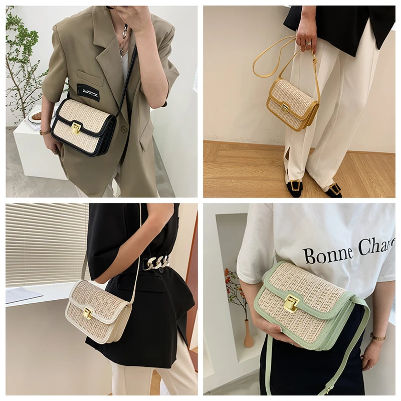 

Women Summer Bali Rattan Bags Square buckle Straw Bag Handmade Woven Beach Crossbody Bags Bohemia Wicker Bag Fashion Handbags