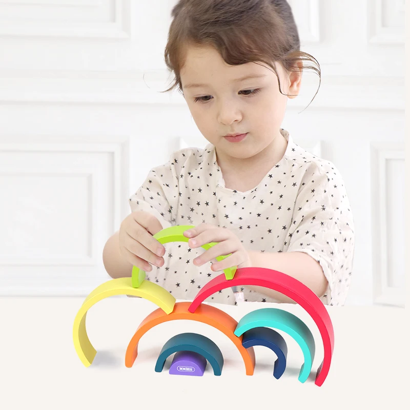 Baby Toys Wooden Block Rainbow Kids Creative building Blocks Stacker Early Learning Montessori Educational Toy Children|Блочные