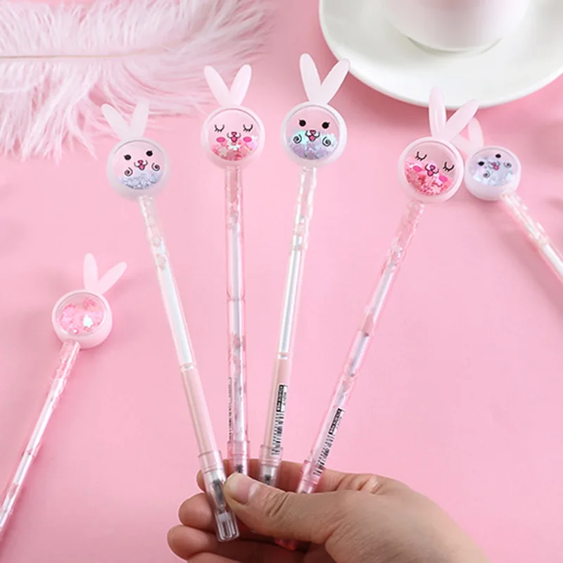 

20 Pcs/Lot Cute Gel Pen Sequins Cartoon Rabbit Black Carbon Ink Kawaii Rollerball Pen Gift School Office Stationery Cute Things