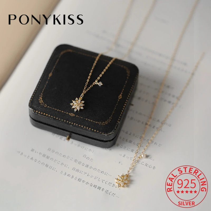Стильное ожерелье PONYKISS из стерлингового серебра 925 пробы с подвеской в виде Снежинки из циркония 14 к золотистого цвета для женщин романтические Изящные Ювелирные изделия Прямая поставка