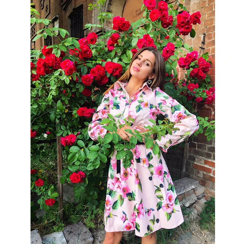 Женское винтажное платье трапециевидной формы с цветочным принтом и поясом