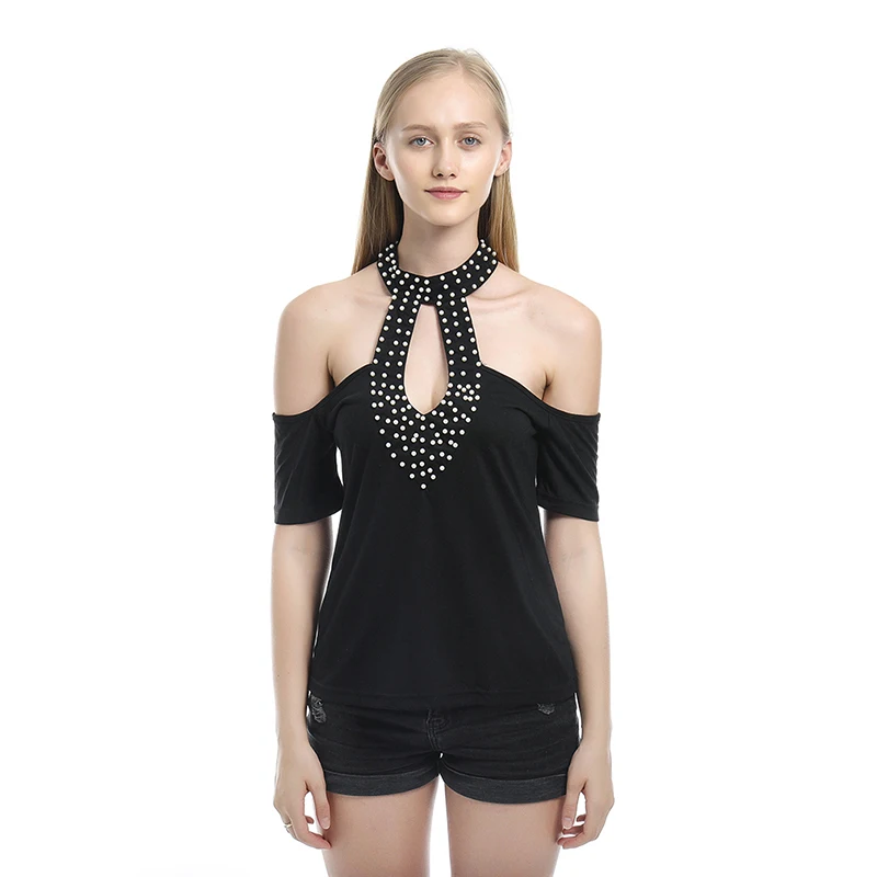 Летняя женская футболка Открытая грудь с открытыми плечами коротким рукавом