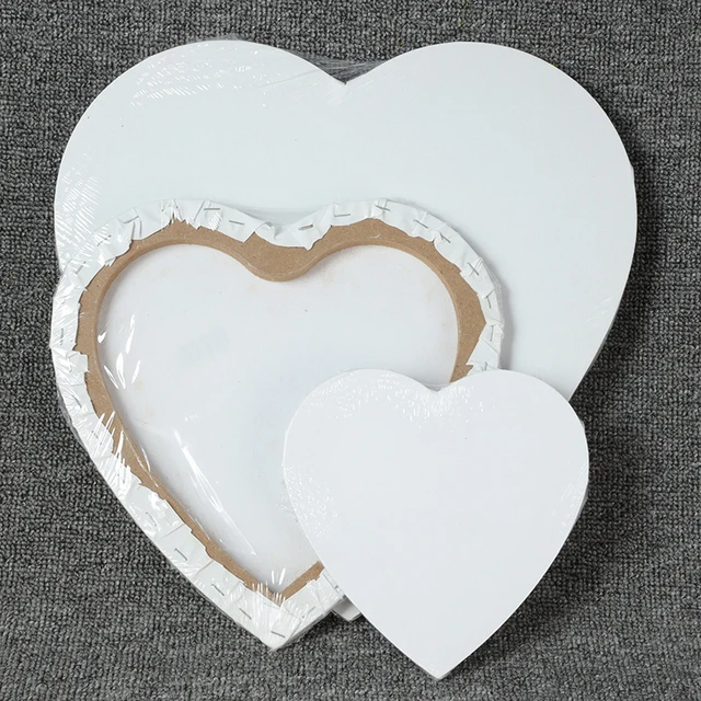 Heart Shaped White Blank Painting Canvas Wooden Framed Artist Pre-Stretched Canvas Panel Plain Small Canvas Crafts Boards for Students Artists