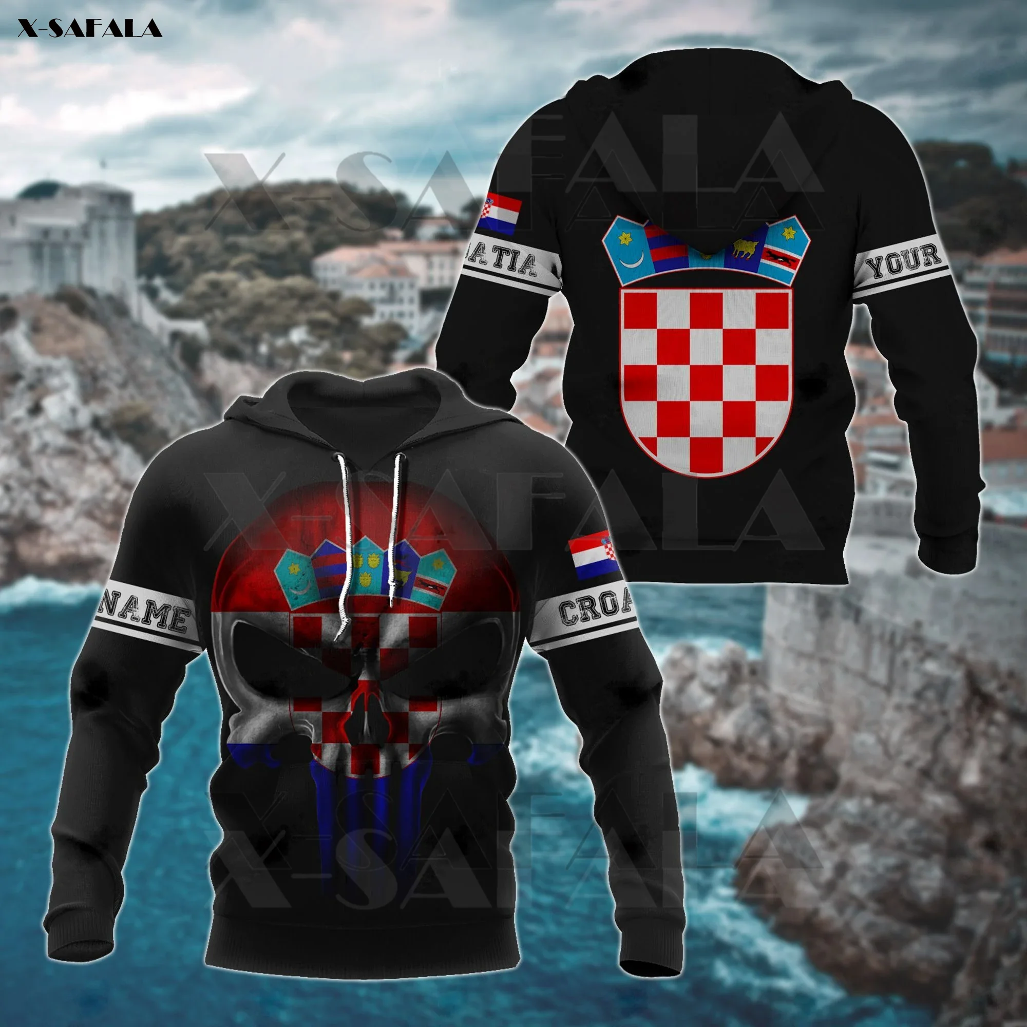 

CROATIA COAT OF ARMS Skull Flag 3D Printed Zipper Hoodie Thicker Man Pullover Sweatshirt Hooded Jacket Jersey Tracksuits Cotton