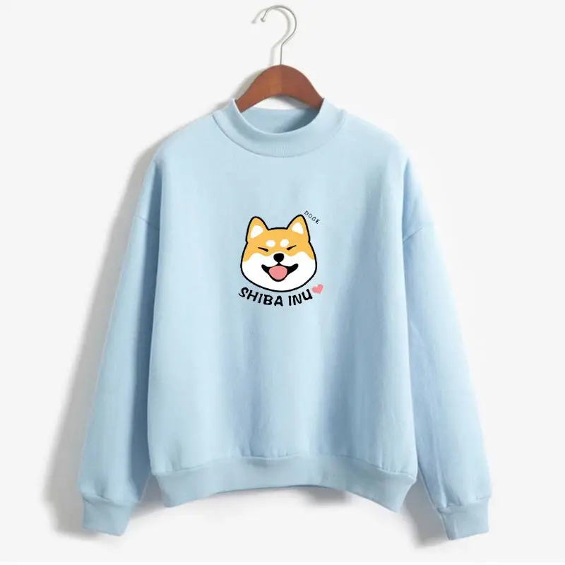 Новая толстовка с капюшоном Kawaii плюс плюшевая Толстая Женская одежда Harajuku стоячий воротник длинный рукав повседневный однотонный пуловер с принтом - Цвет: Небесно-голубой