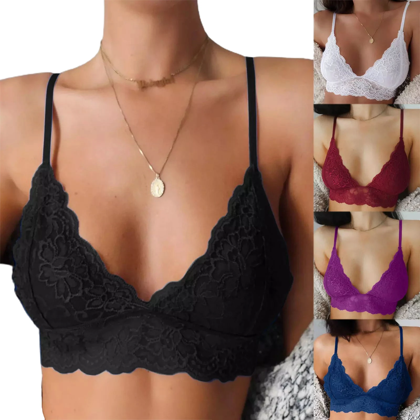 Women's Bra, Sleeveless Camisole Undergarment Lingerie Lace Hem V-neck Underwear for Lady