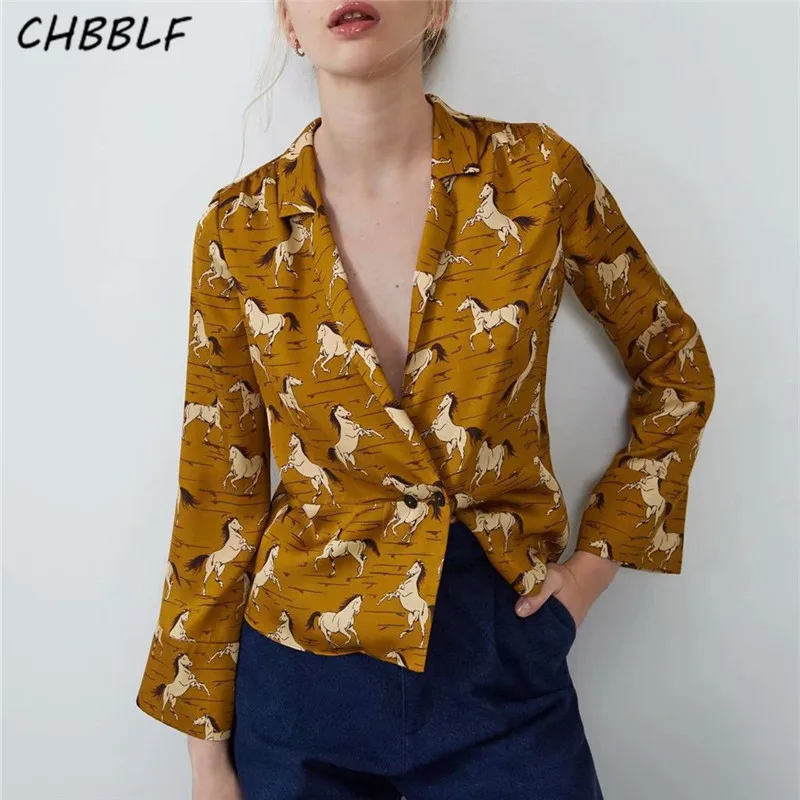 CHBBLF женская элегантная стильная ретро блузка с отложным воротником и длинным