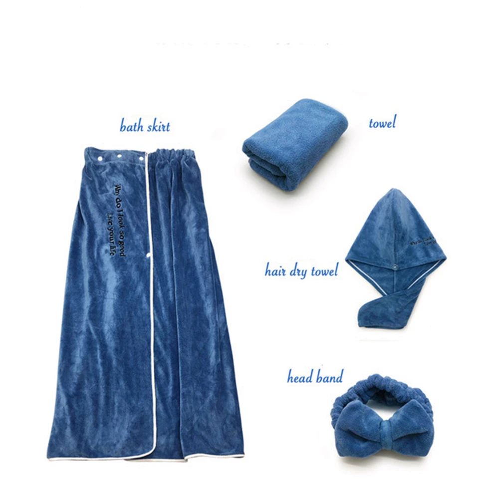 

4 комплекта, банная юбка, полотенце для сушки волос, повязка на голову и полотенце