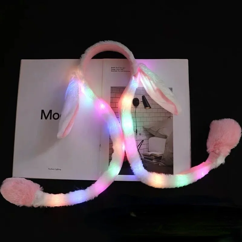 Online Sombrero de conejo de peluche con luces LED para mujer y niña, Gorro con orejas de conejo, dibujos animados creativos y divertidos, Cosplay de cumpleaños y boda, color blanco, 10 piezas