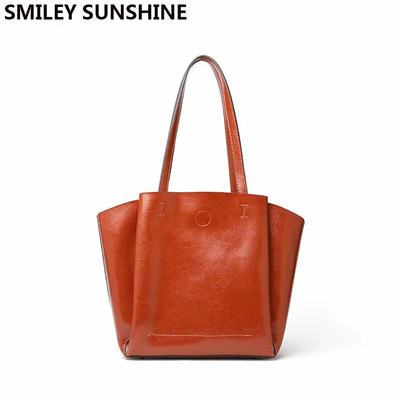 Женская сумка через плечо SMILEY SUNSHINE большая роскошная темно коричневая кожаная из