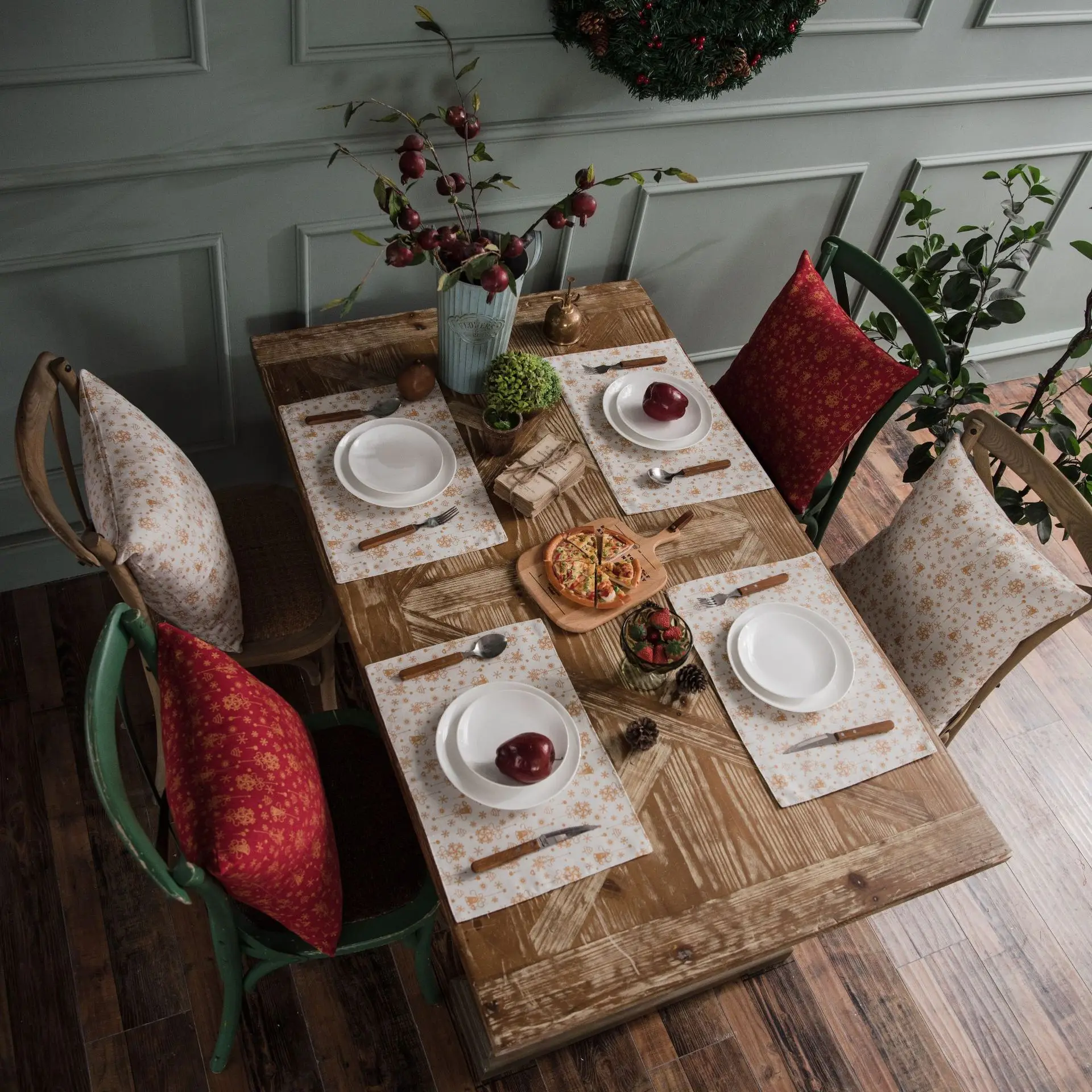 Позолоченный ветряной колокольчик Новый год Рождество коврик ткань хлопок лен