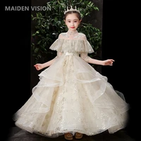 champagne sequin embroidery teenagers opening ceremony kids wedding long girl dress elegant princess party pageant formal dress
