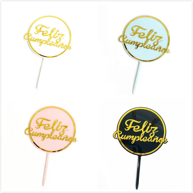 

New Acrylic Spanish Happy Birthday Cake Topper Feliz Cumpleanos Baking Cake Decoration Kids Birthday Party Favors