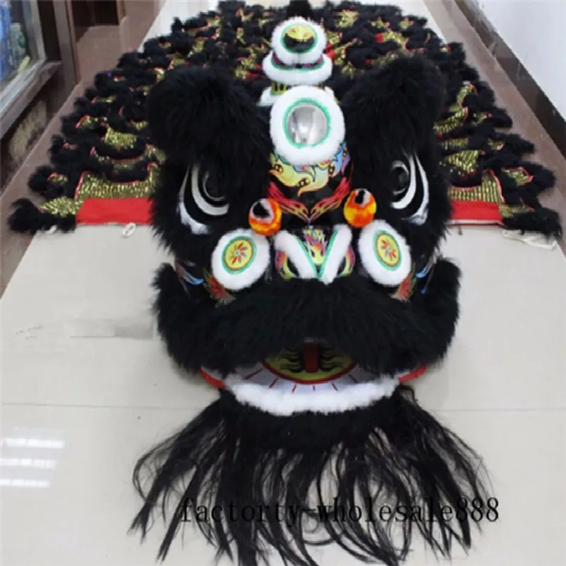 

Chinese Folk Lion Dance Mascot Costume Black Wool Southern Lion Two Adults Use Cartoon Carnival Halloween Xmas Easter Ad Clothes