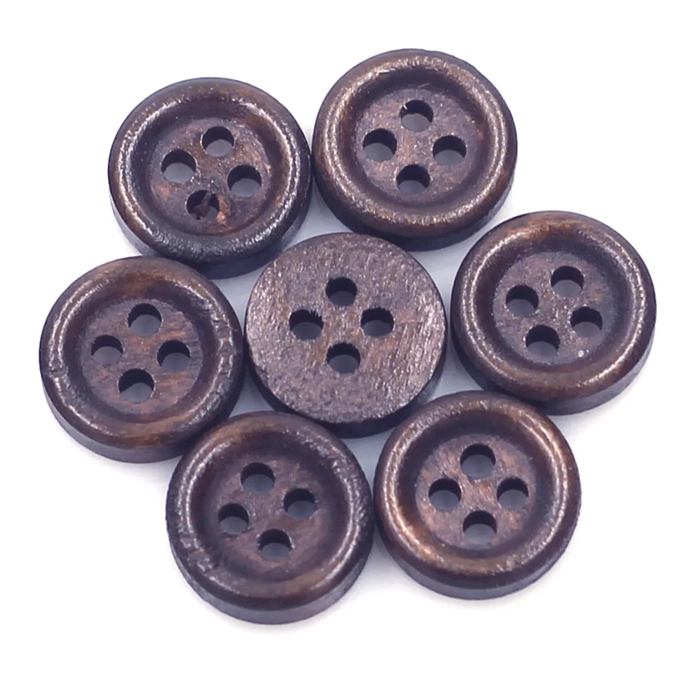 

100PCS Eco-friendly Mini Round Dark Brown Wood Sewing Buttons 11mm 4 Holes Kids' Clothing Scrapbook Crafts Ornaments Accessories