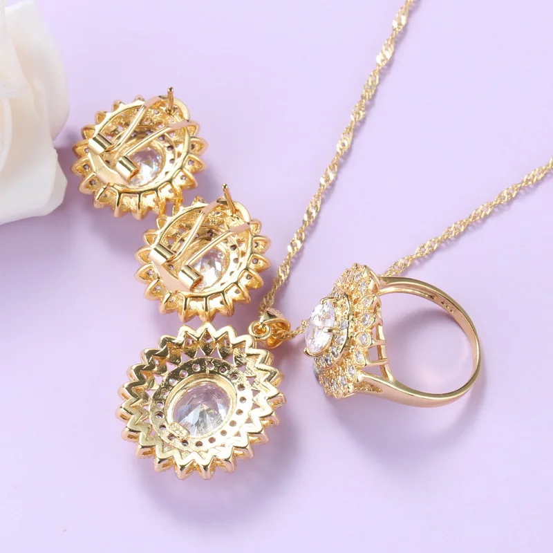 Африканский Свадебный комплект ювелирных изделий с подсолнухом белым камнем CZ