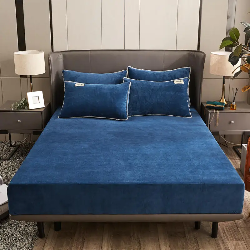 

DIMI Flannel Bed Sheet with Elasitc for Winter Soft Warm Blue Color Mattress Covers King Size Coral Fleece Bed Cover180x200