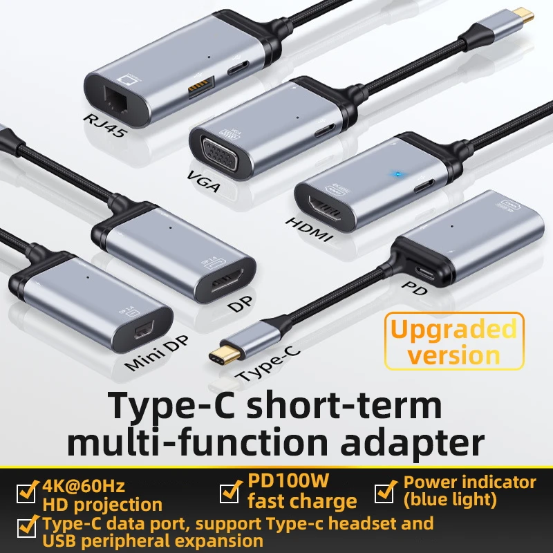 

Многофункциональный конвертер USB C с короткой линией, концентратор Type-C на видео, адаптер для быстрой зарядки и передачи данных для ноутбука, ...