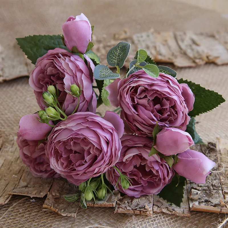 Искусственные розы 30 см букет из розовых шелковых пионов 5 бутонов с большой